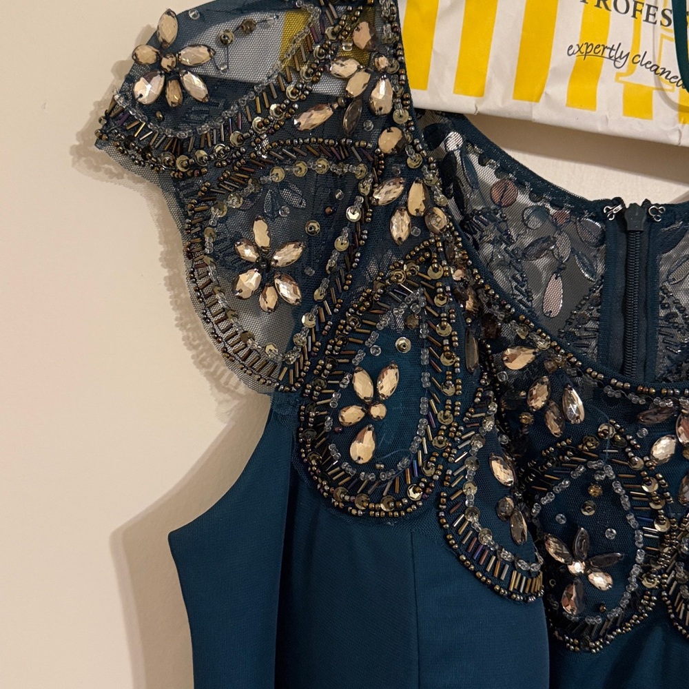 Xscape Teal Gown with Black Lace Accents - Picture 5 of 5